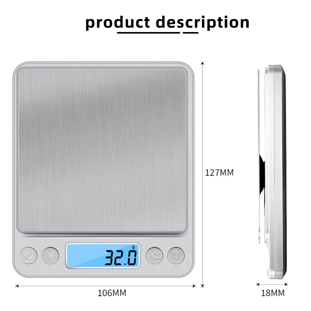 Balança Digital de Cozinha de Precisão 0.01g 500g / 3kg LCD Eletrônica para Alimentos, Dieta, Joias, Pesagem e Medição Postal