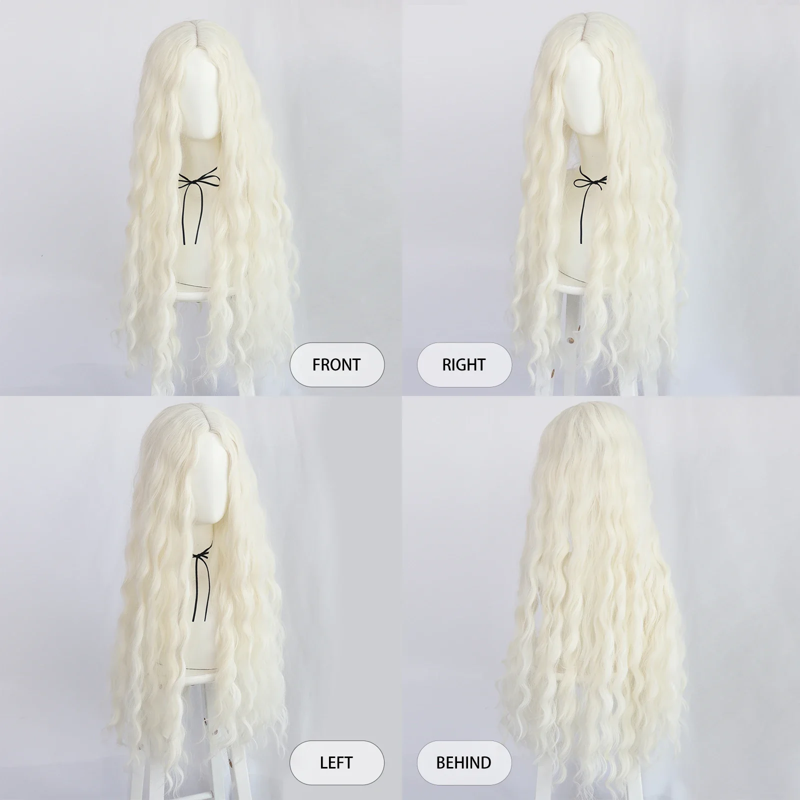 Peruca cosplay sintética ondulada extra longa para mulheres, branco leitoso, encaracolado, princesa, anime, cosplay, 32"