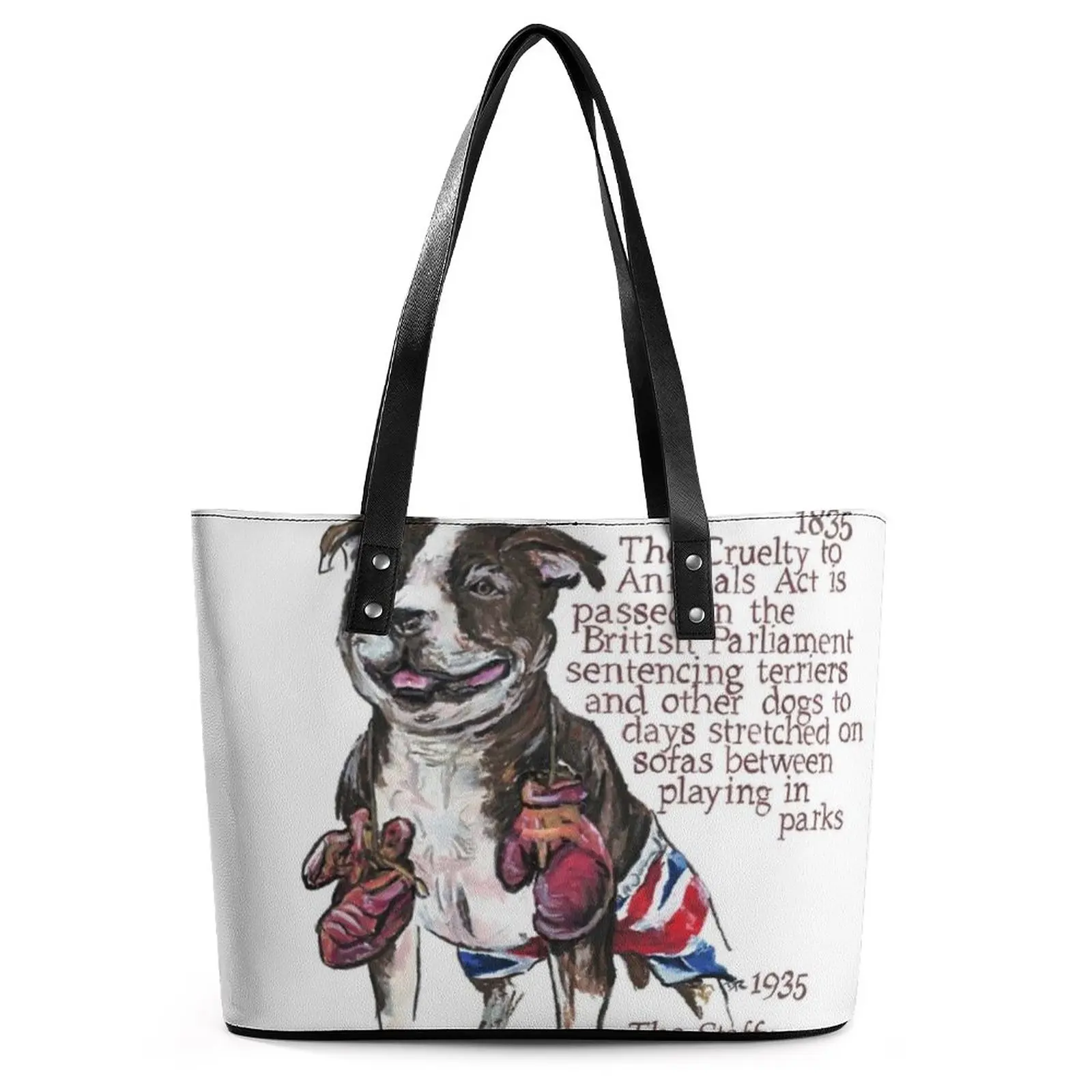 Staffordshire Bull Terrier History Handbags Women Animal Tote Bag Casual Travel Shoulder Bag Print PU Leather Shopping Bags