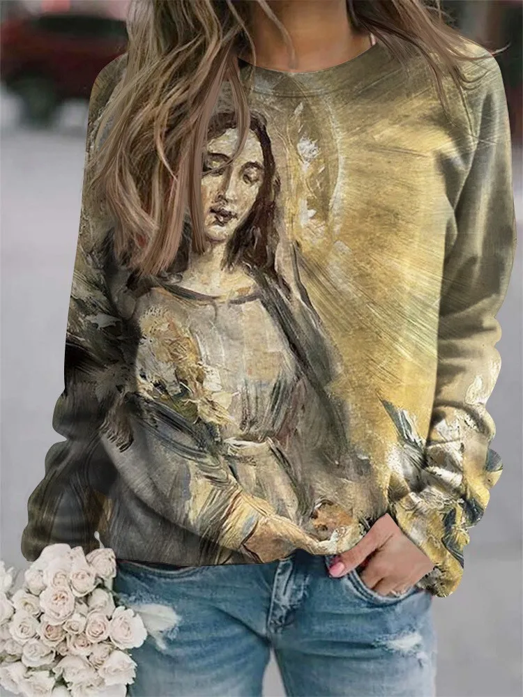 

Jesus Virgin Mary 3D Print Sweatshirts Women's Casual Long Sleeve Hoodies Raglan Sleeves Pullovers Harajuku Tops Female Clothing