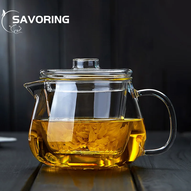 400ml Glass Teapot Heat-Resistant Borosilicate Glass Teapot Boiling Teapot Thickened with Handle Teapot Household Flower Tea Set