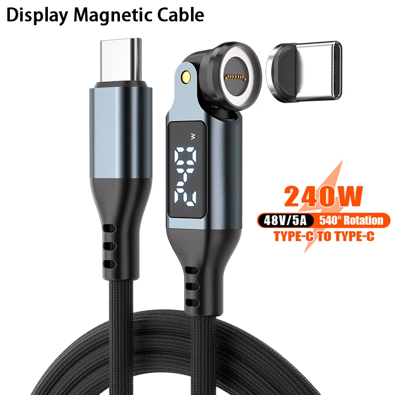 240W Data Cable Type-C to Type-C Digital Display 9-pin Magnetic Rotate 540 Degrees Cable for iPhone 16 17 Huawei Samsung MacBook