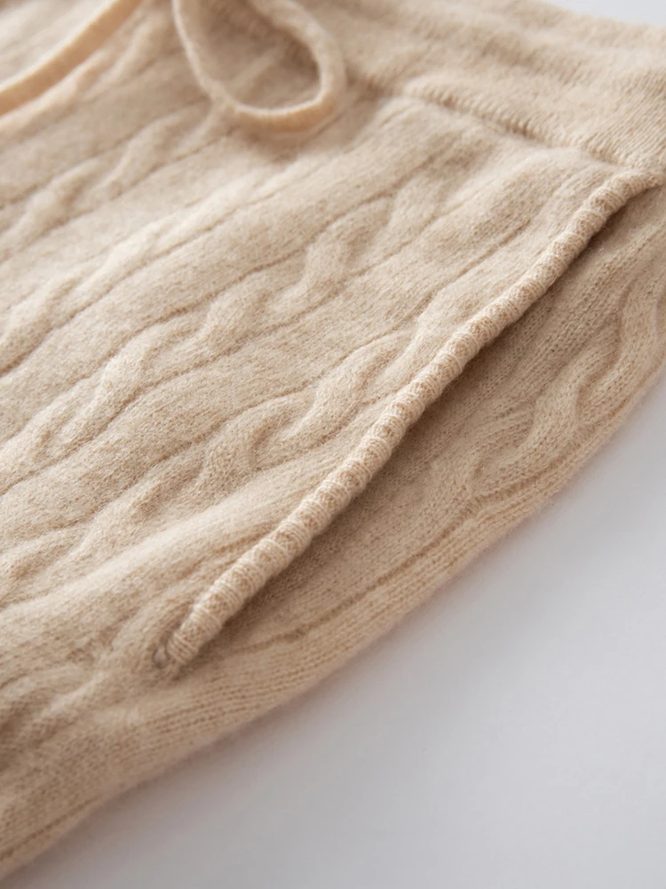 TLOML New Women's 100% Cashmere Knitted Cable Knit Bloomers Pants Autumn Winter Soft Warm Comfy Casual Trousers Cashmere Pants