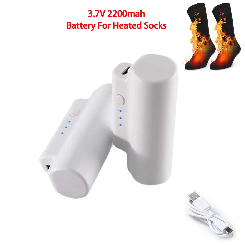 Batería recargable para calcetines calefactables, calcetines calefactores para esquiar al aire libre de invierno, Cable de carga tipo c, baterías de litio de 3,7 V 2200mAh