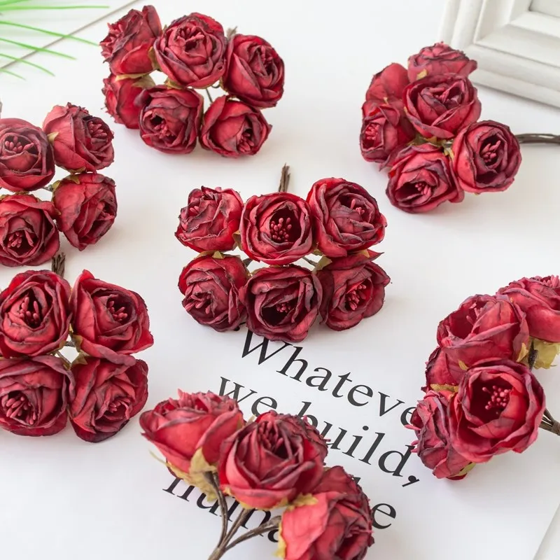 6 Stück Künstliche Blumen, Kunstseidenrosen mit Staubgefäßen für Weihnachtsgirlanden, Heimdekoration, Blumentöpfe, Hochzeitsbogen-Dekoration – Detail 15