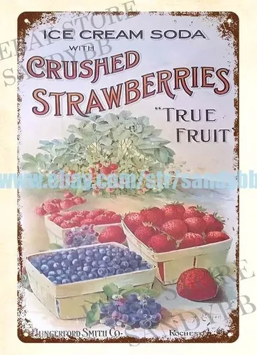 Hungerford Smith Co. Crushed Strawberries metal tin sign in home decor
