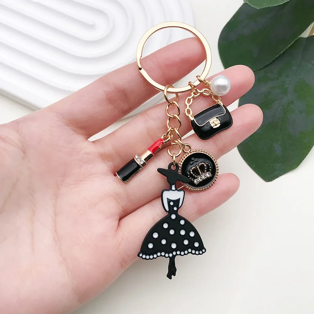 Creative Women Makeup Keychain Keyring Fashion Style Lipstick Perfume Key Ring for Valentine's Day Commemorative Gift Organizer