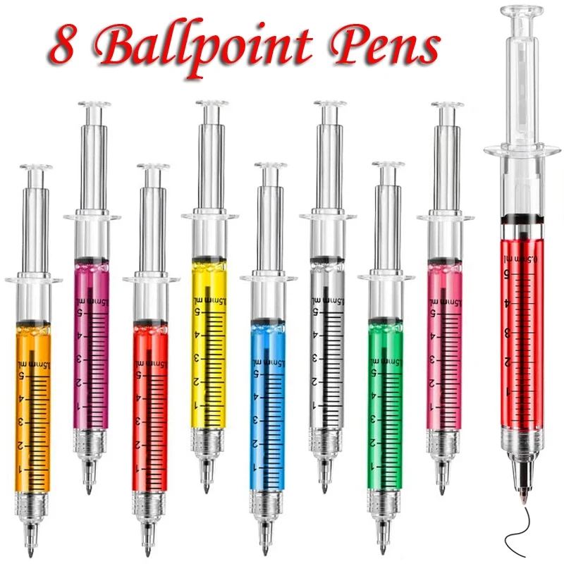

8Pcs Novelty Syringe Ballpoint Pens Cute Kawai Stationery nurse pen Ballpoint Pen 0.5mm Ballpen Office School Supplies lovely