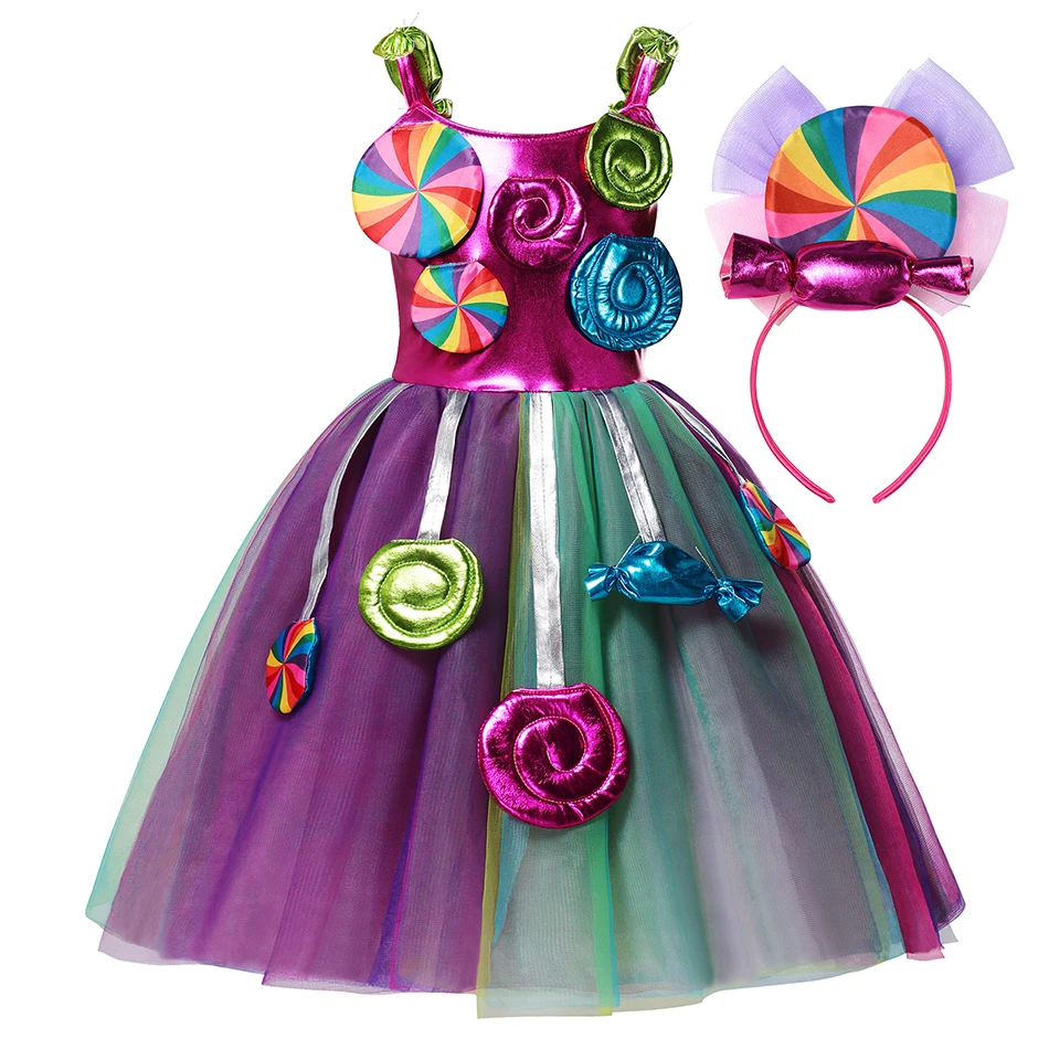 Robe sucettes douces pour Festival de Pourim, Costume de Cosplay, fête de carnaval imprimée, Design de princesse, tenue sur le thème du sucre, 2025