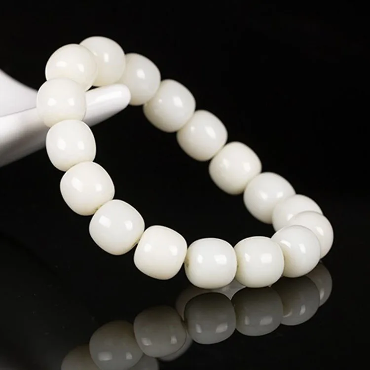 Natural Nephrite White Jade Bracelet Men Women Healing Gemstone Fine Jewelry Genuine Chinese Hetian Jades Barrel Beads Bracelets