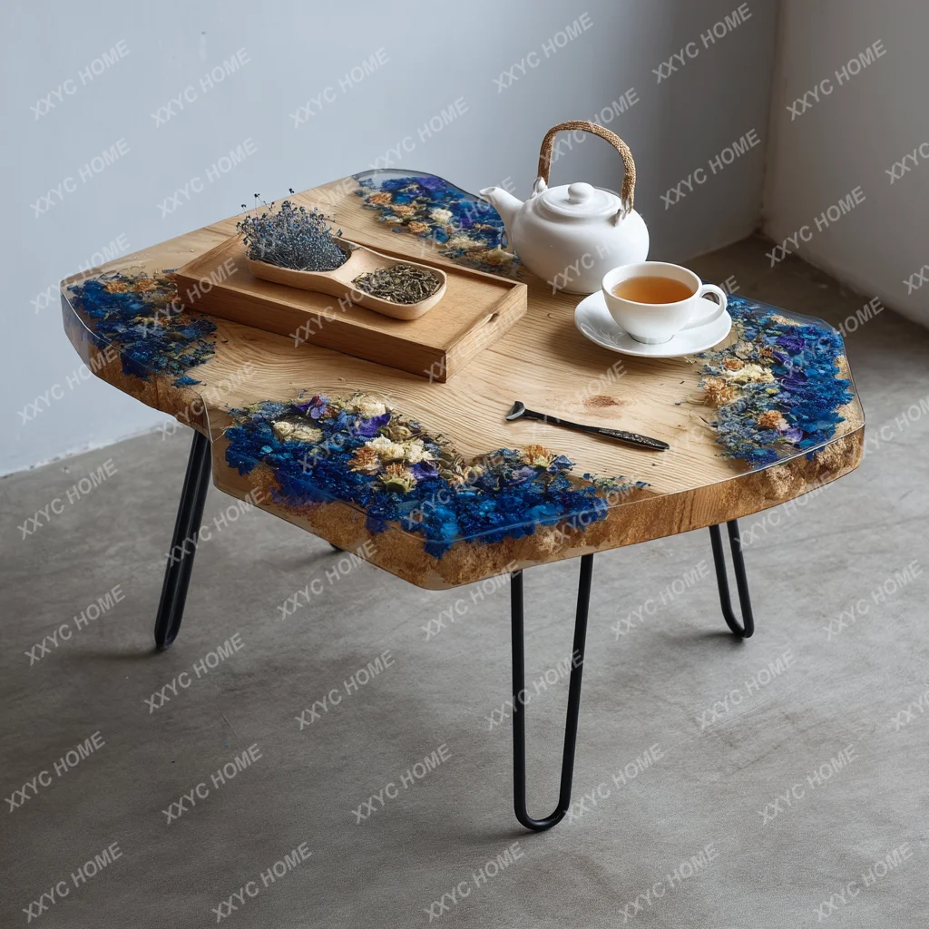 TT Epoxy resin river table coffee table creative personality small apartment living room home simple modern light luxury table 9