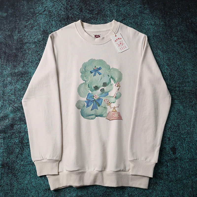 

Толстовка Xie Xianen осенне-зимняя с круглым вырезом, с рисунком собаки, в стиле ретро, с мультяшным принтом, утолщенная, антибактериальная