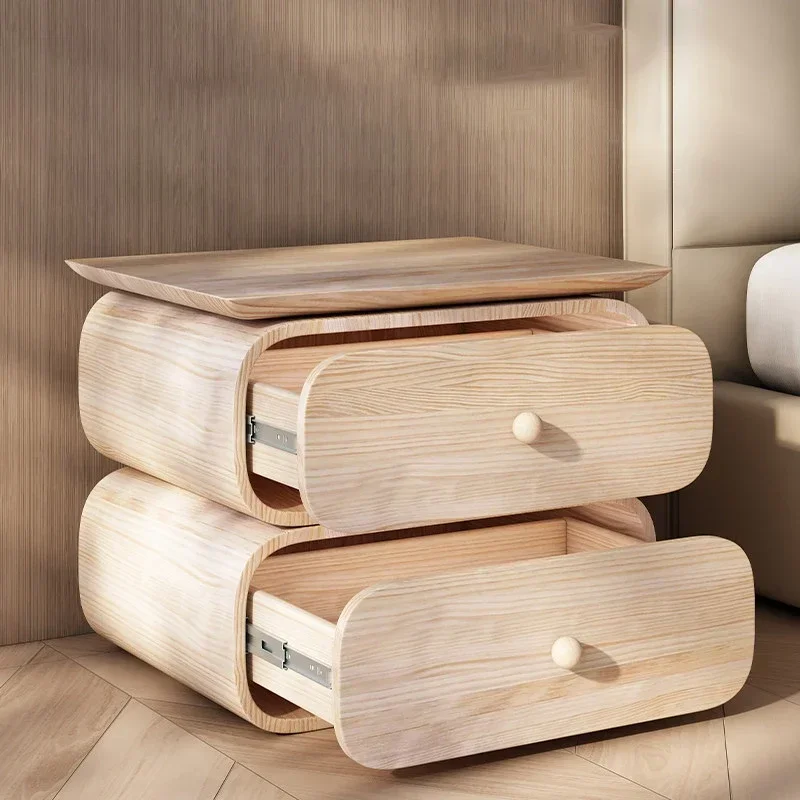 #Nordic Solid Wood Nightstands Double Drawer Storage Cabinet For Home European Bedroom Furniture Microfiber Leather Bedside Tabl