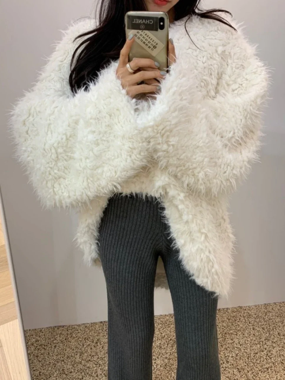 Korean-Style V-neck Tassel Pink Sweater Coat Women Winter Lazy Style Imitation Lamb Fur Thickened Warm Mink Sweater Pullover Top