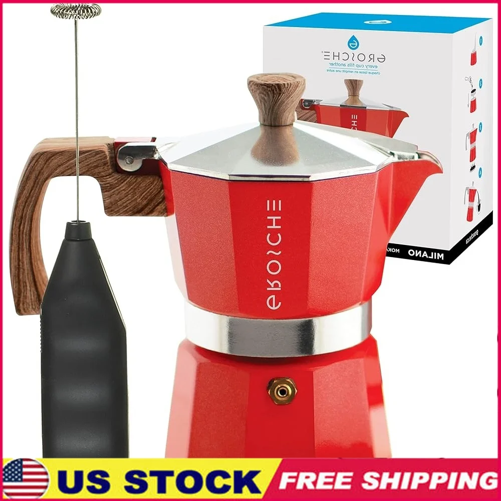 

Stovetop Moka Espresso Maker and Milk Frother Set Percolator Coffee Pot Manual Espresso Machine Home Latte Preparation
