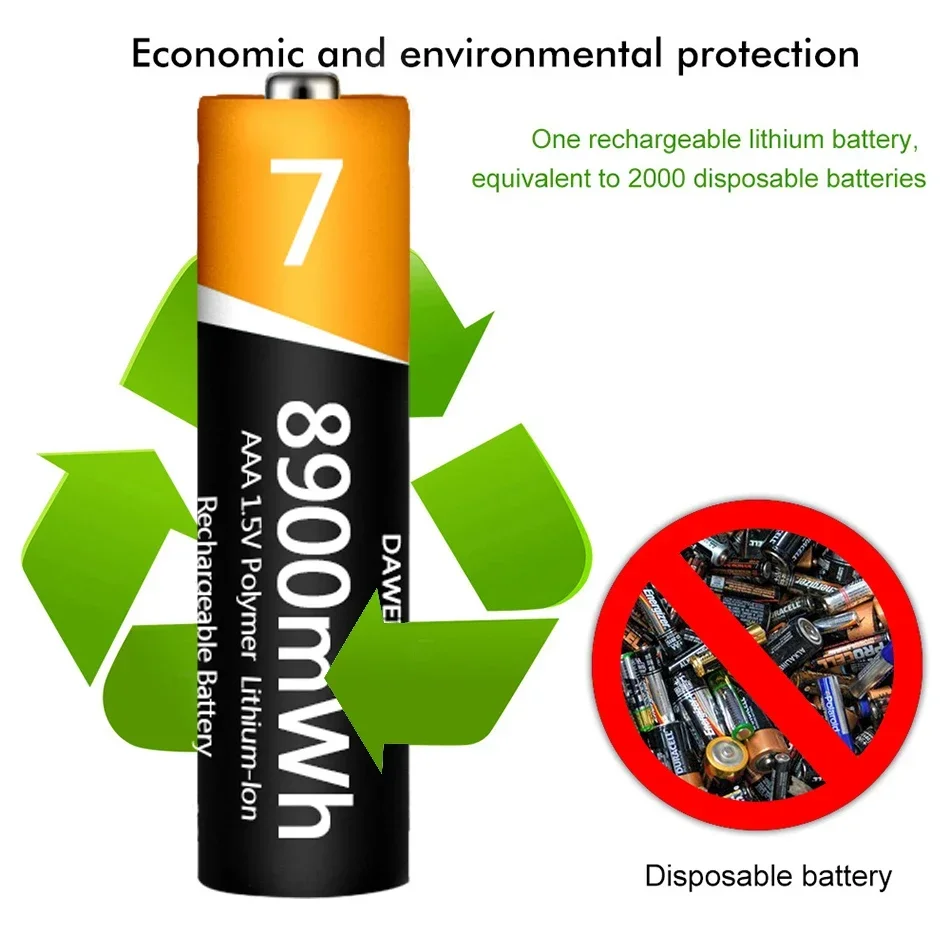 1.5V AAA Battery Rechargeable 8900mWh Lithium-ion Battery AAA Battery for remote control mouse Electric toy with USB charger
