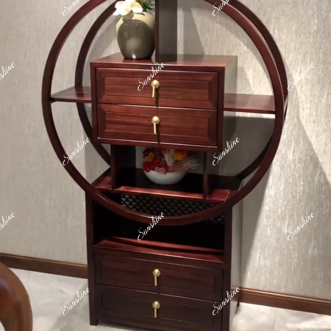 New Chinese style, classical round Bogu, shelves, study, living room furniture can be customized with solid wood