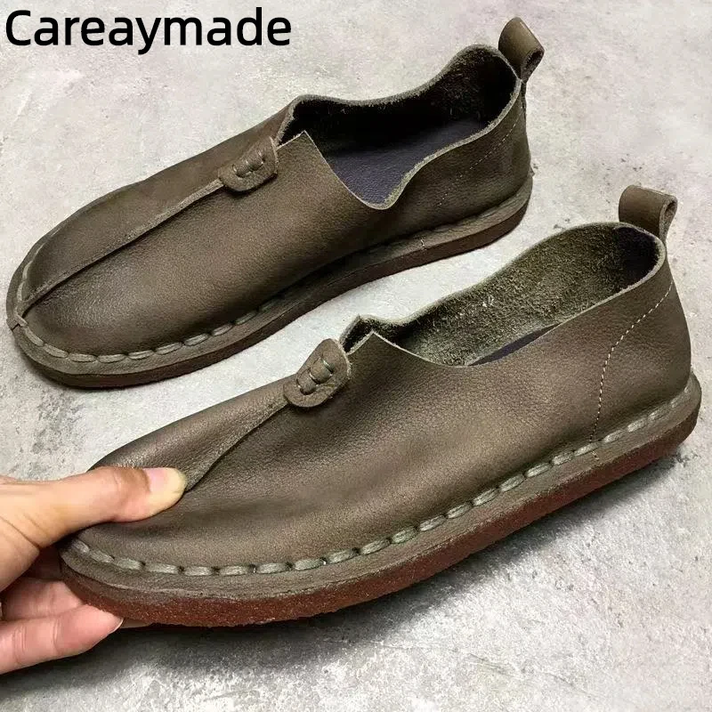 Careaymade-barefoot shoes Men's genuine leather oxford women's natural leather loafers shoes retro single cowhide handmade shoes