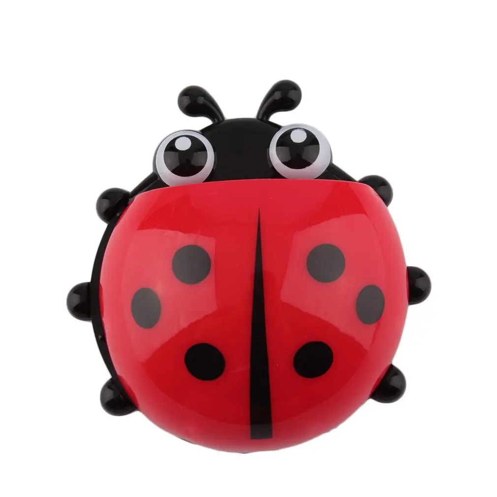 Cute Ladybug Toothbrush Holder Bathroom Cartoon Toothbrush Toothpaste Wall Suction Pencil/Pen Holder Rack Container Organizer