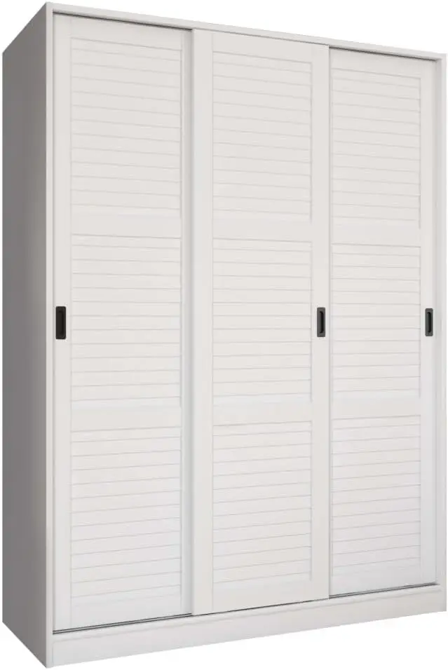 100% Solid Wood Wardrobe with 3 Louvered Sliding Doors 5 Shelves Included 52