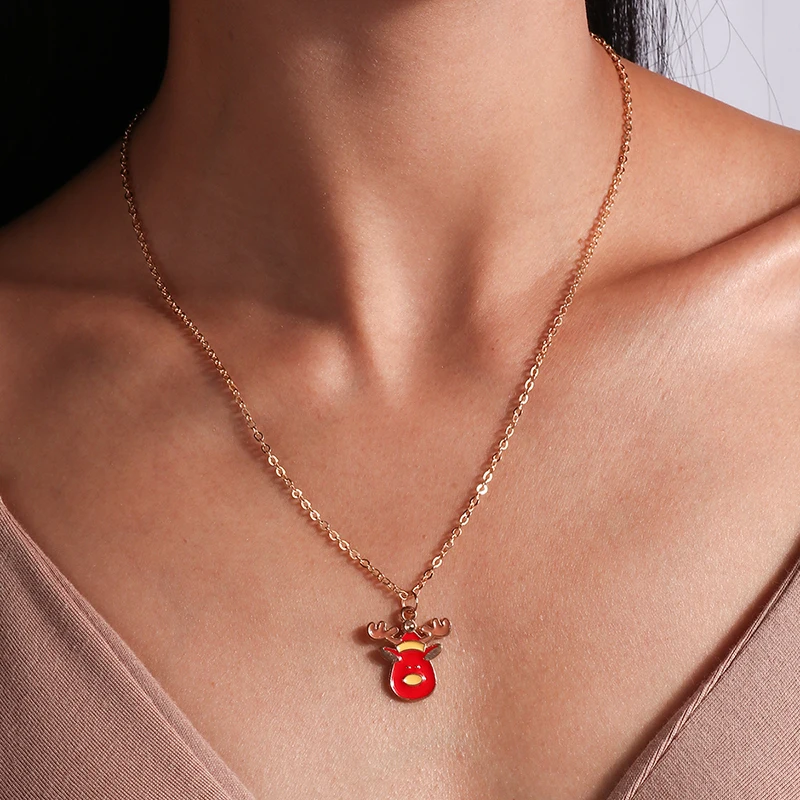 Aihua 3pcs4pcs Weihnachten Halsketten Emaille Weihnachtsbaum Glocke Santa Schneeflocke Halskette Anhänger für Frauen Geschenke Trendy Schmuck Set – Detail 7