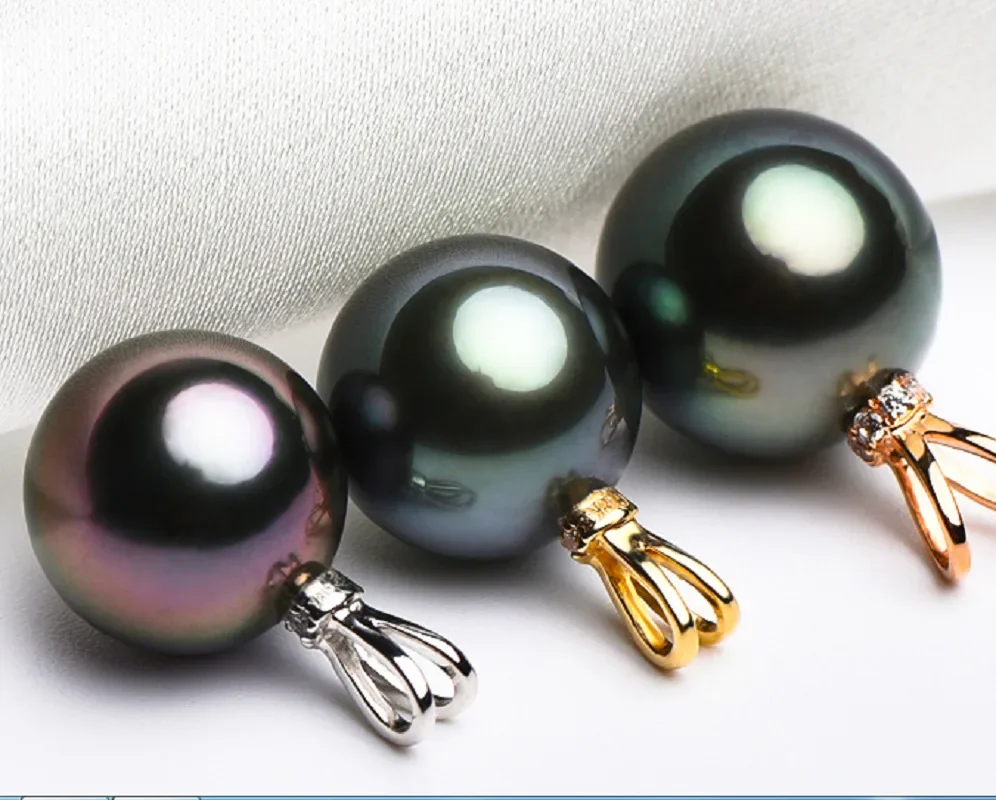 Huge 12-13mm Genuine Black Green Round Pearl Pendant Necklace Women Free Shipping Wedding Party Gift 925 Sterling Silver Chains