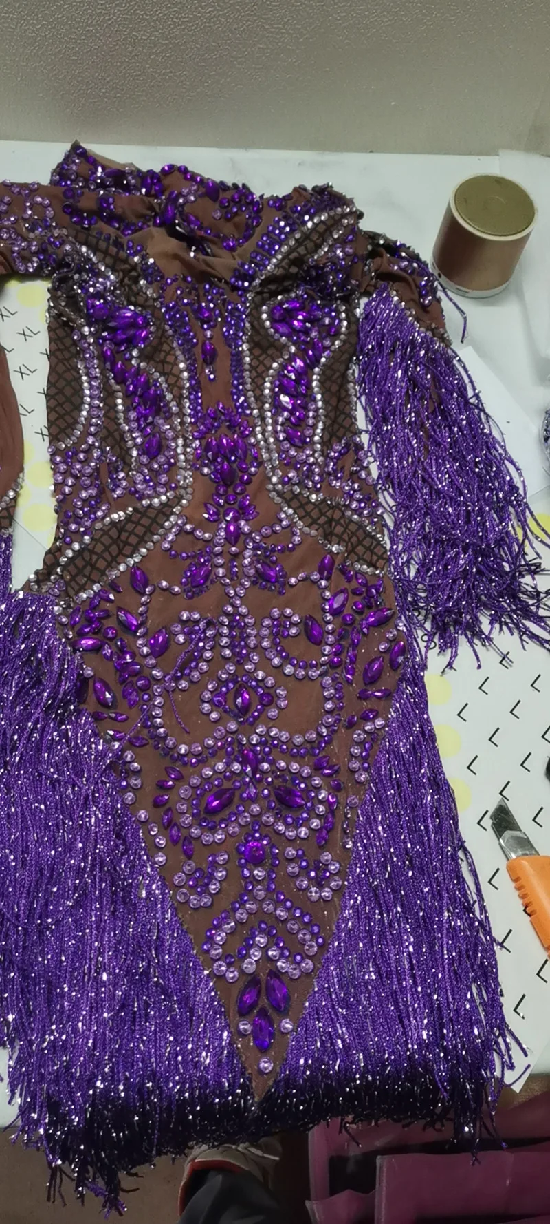 Romantic Purple Diamond Tassel Sexy Long Sleeve Prom & Party Indian Dress For Show Vestidos De Gala Chic And Sweet Evening Dress