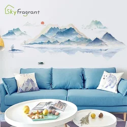 Chinese Style Stickers Landscape Painting Living Room Decor Study Sofa TV Background Wall Stickers Home Decoration Self-adhesive