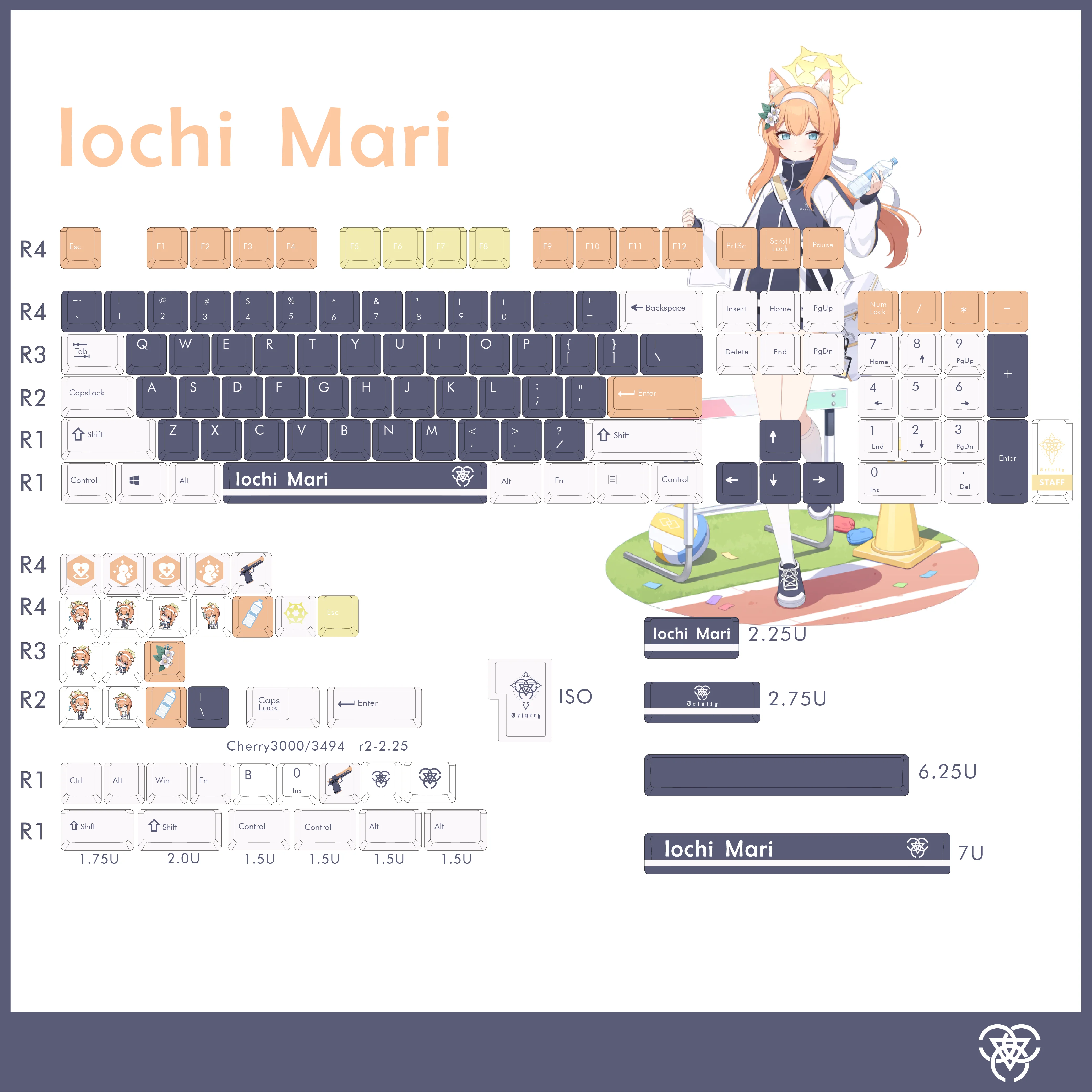 Imagem -02 - Arquivo Azul Ichi Mari Pbt Keycaps Jogos de Anime Menina Beleza Cereja Altura Teclado Mecânico Faça Você Mesmo 140 Teclas por Conjunto