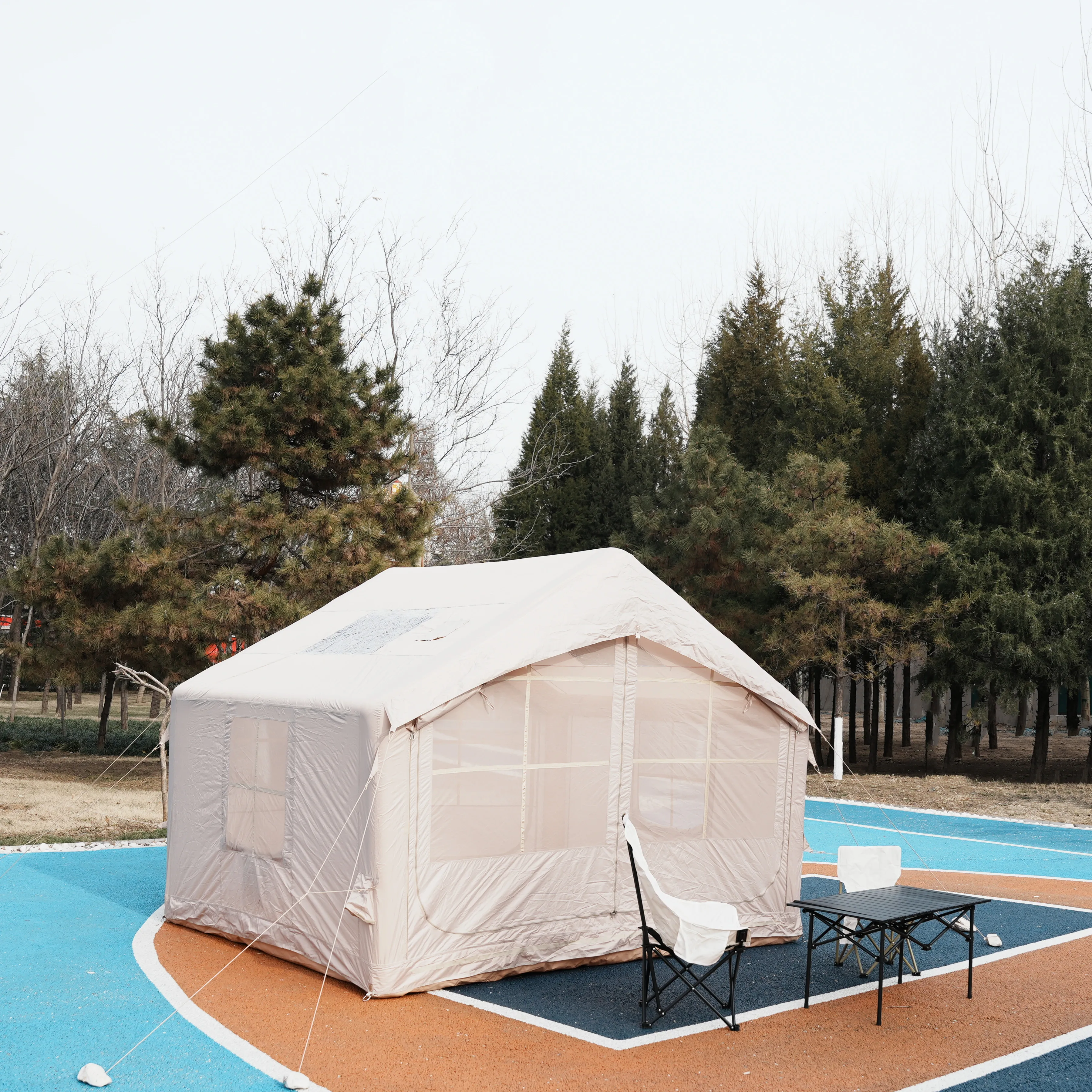 Luxury One-Bedroom Waterproof PVC Oxford Cotton Canvas Inflatable Camping Tent Air Tent Four-Season 3x2.5x2.2m Quick Automatic