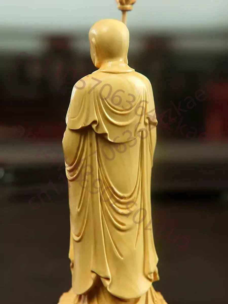 Wooden Carving Art of Buddha Statue in Living Room of Tibetan Ksitigarbha Bodhisattva, Ornament Figurine, Enshrine and Worship
