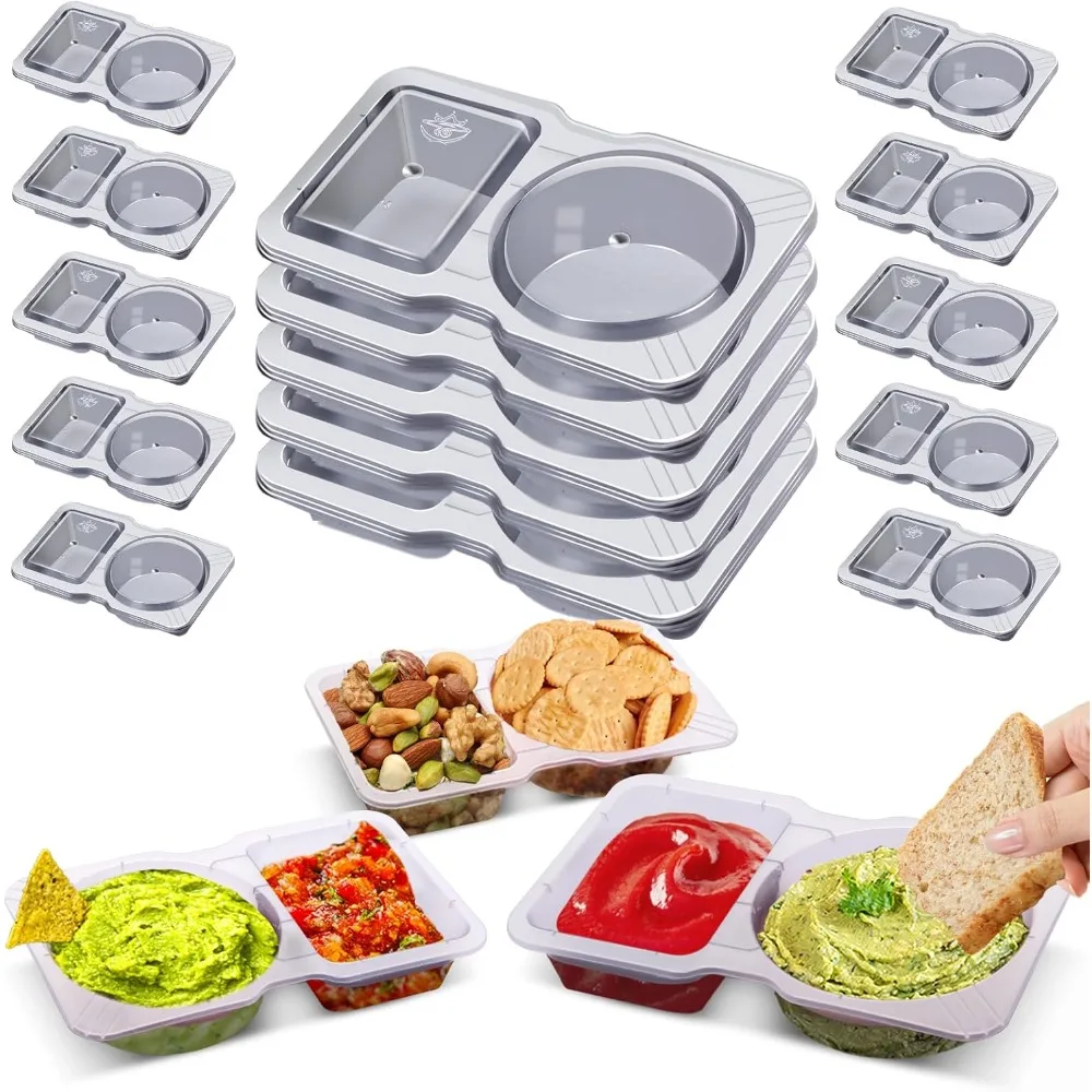 15 Sets Reusable Double Compartment Condiment Containers with Lids for Sauces Dipping Ideal On the Go Travel