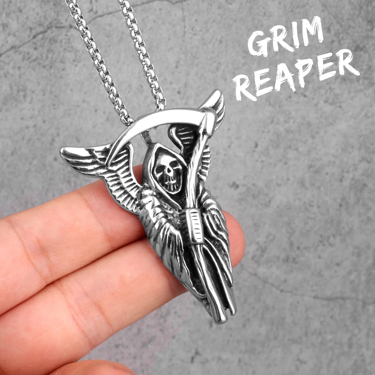 Grim Reaper Death God Skull Men Necklaces Pendants Chain Gothic for Boy Male Stainless Steel Jewelry Creativity Gift Wholesale