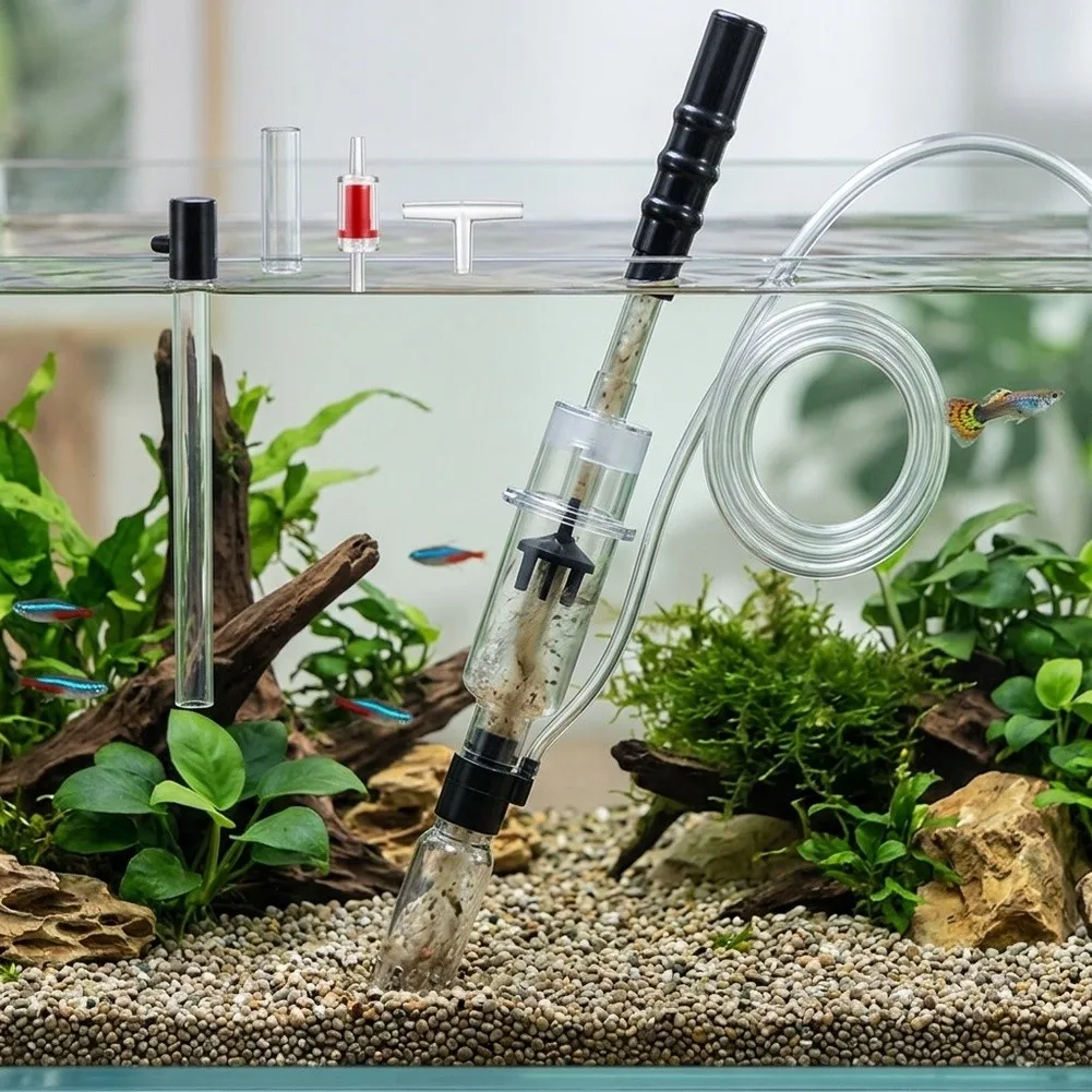 for Aquarium For Gravel Cleaner with For Pneumatic Suction Transparent Sewage Tank 1340 mm Hose Length 19 cm Rod