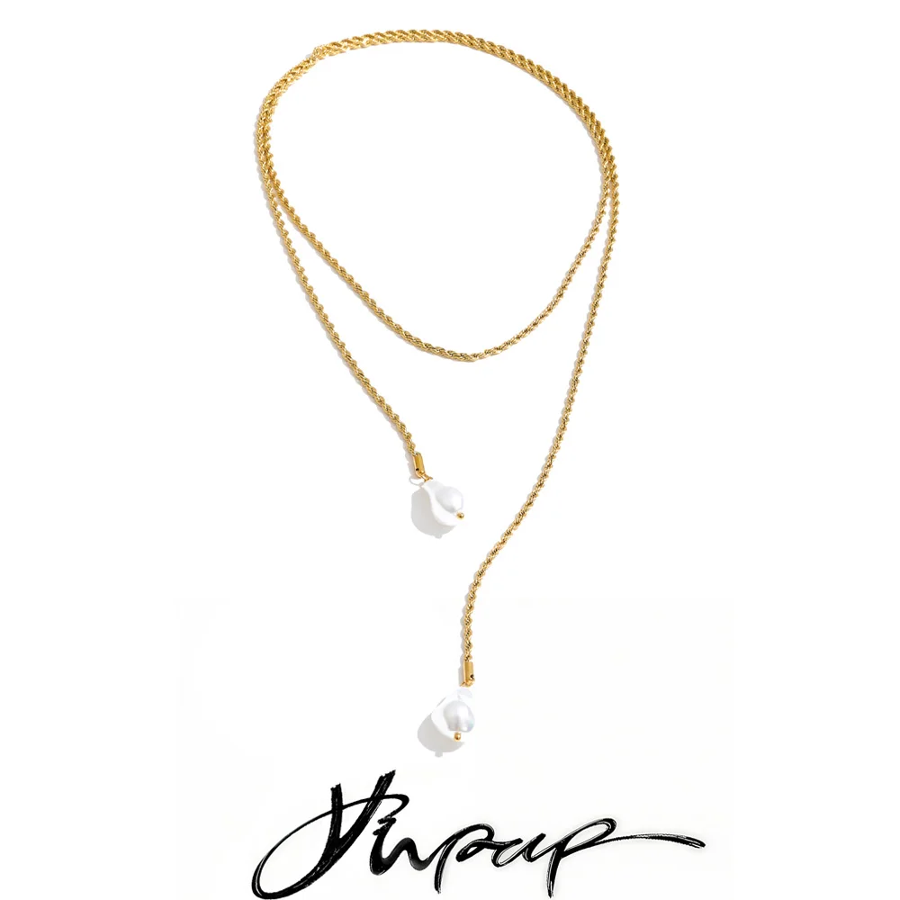 Yhpup 117cm Stainless Steel Long Chain Simulated Pearls Drop Necklace High Quality Stackable Personalized Jewelry