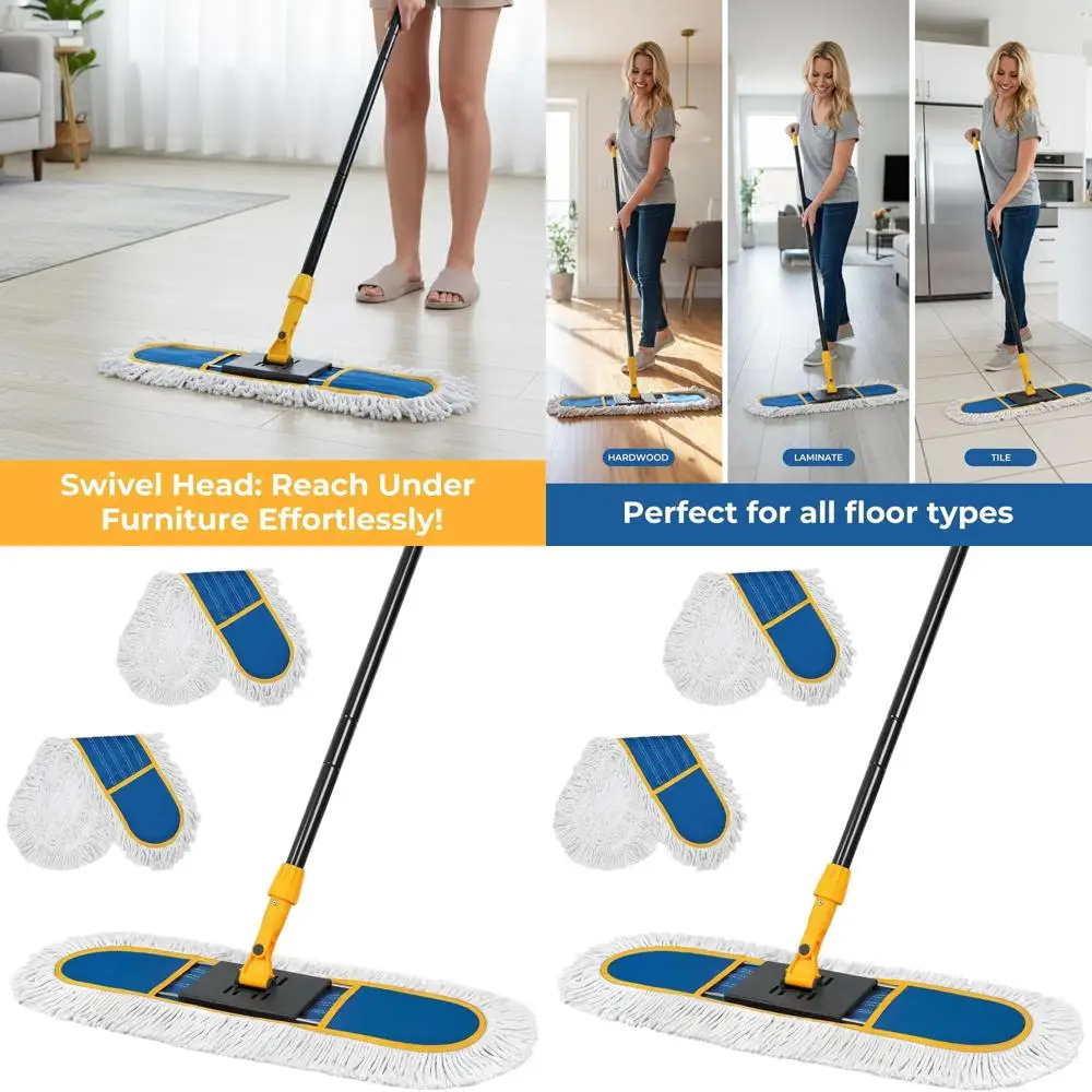 

24 Cotton Dust Mop for Hardwood Floors - Dual-Use Wet/Dry Pads for Everyday Cleaning in Home & Commercial Spaces