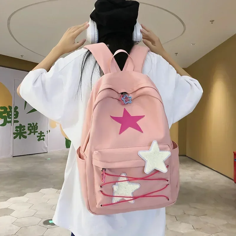 Mochilas coreanas con estrellas para mujer, mochilas escolares estéticas Y2k, mochilas Kawaii de alta capacidad, ropa de calle japonesa para estudiantes