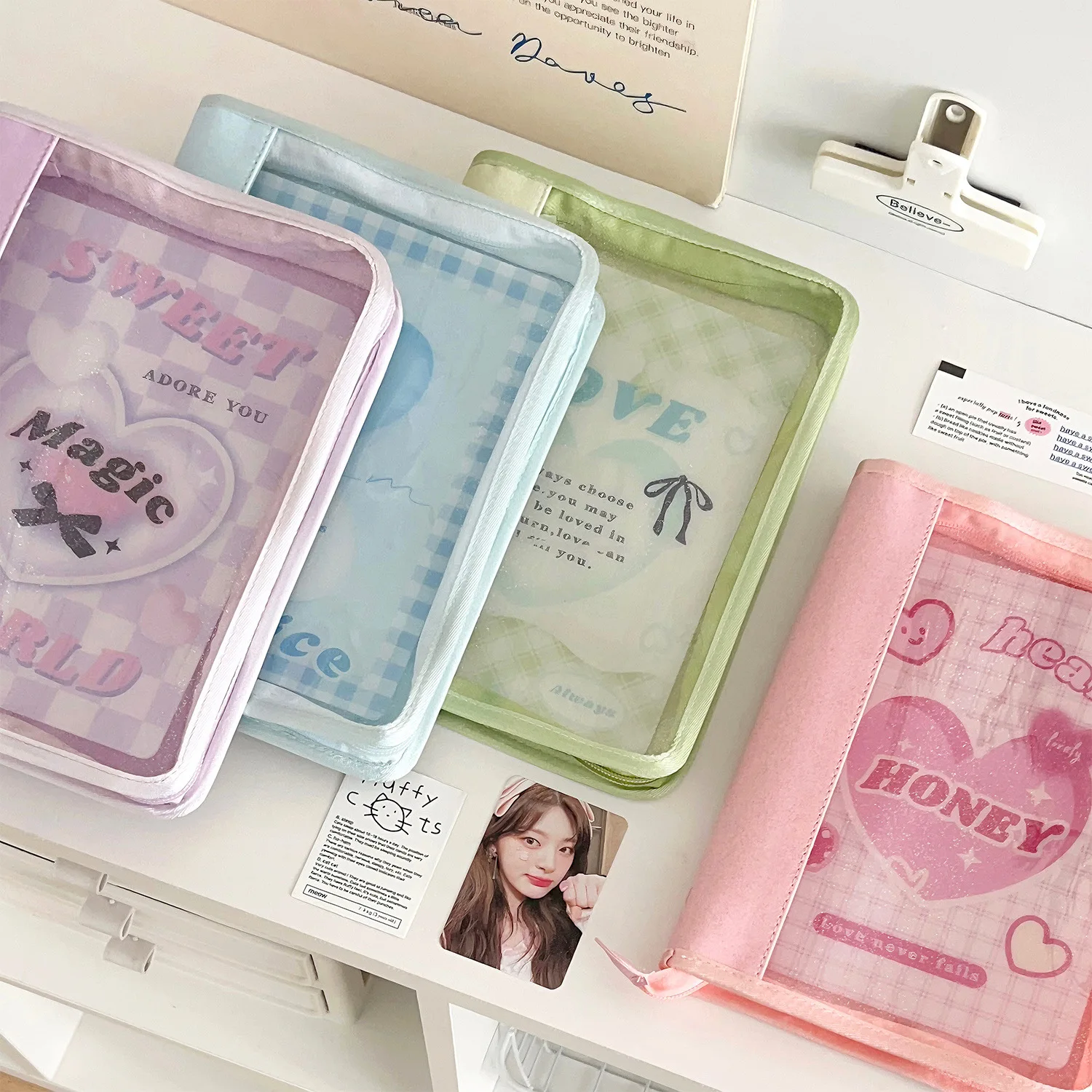 IFFVGX Kawaii A5 سستة الموثق حامل بطاقة الصور Kpop المعبود ألبوم الصور جمع كتاب القرطاسية المدرسية ألبوم الفقرة Fotos پوتوكاروداد باين أكثر