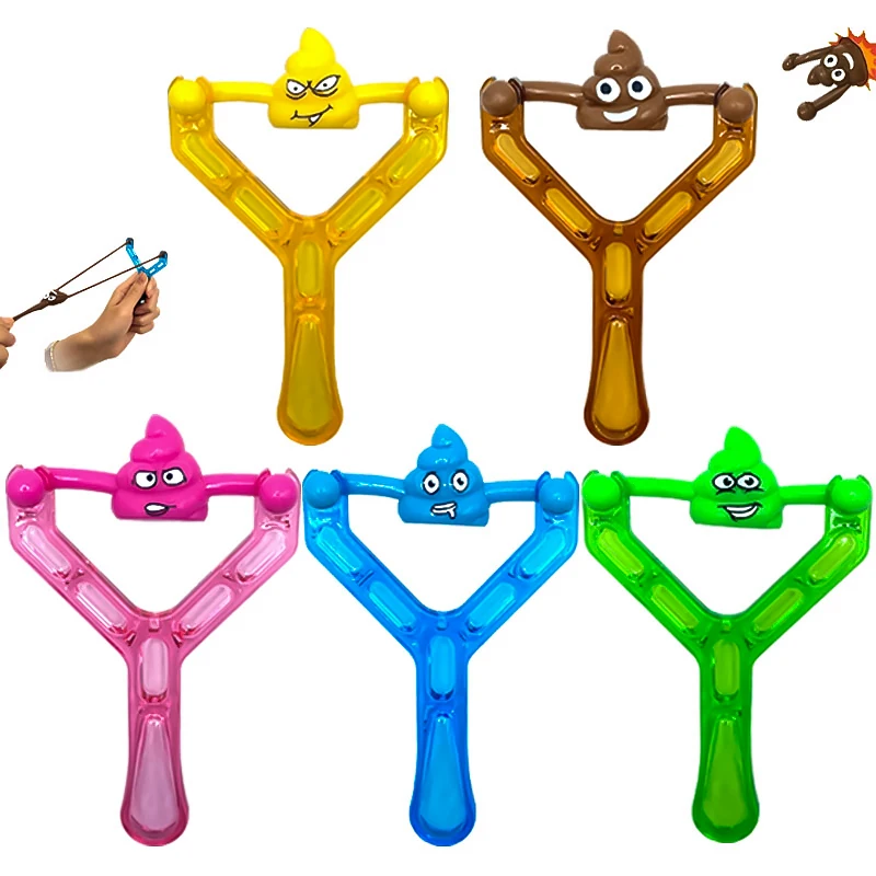 5PCS Funny Poop Slingshot Launcher Children's Toys TPR Sticky Wall Poop Modeling Bullets Catapult Slingshot Decompression Gift