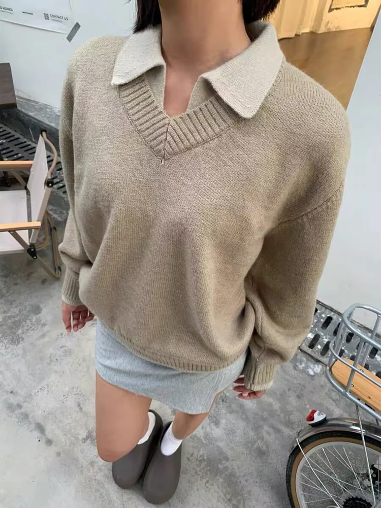 

Мужской свитер Cleanfit American Style с воротником, свободный вязаный джемпер в стиле Old Money, модный повседневный топ для осени