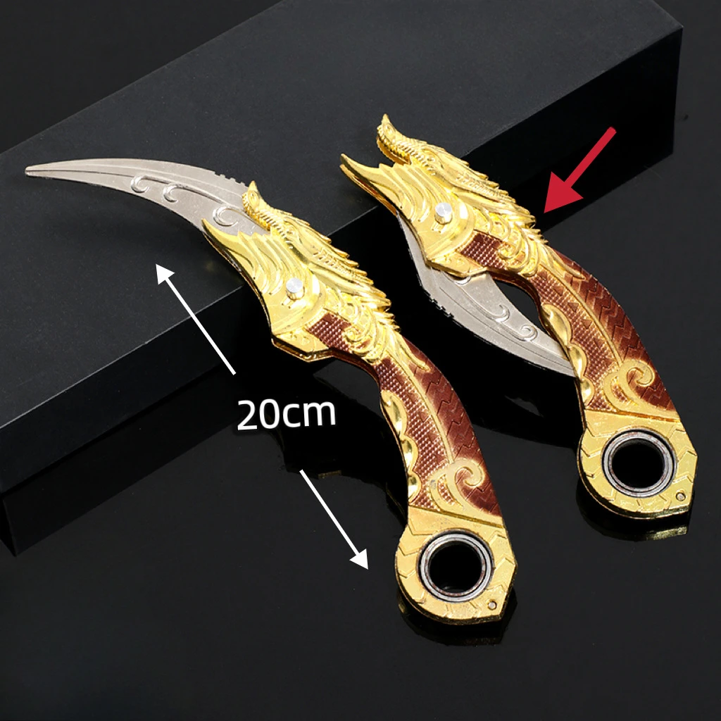 20cm7.9in Dragon Karambit Obrotowy składany metalowy model Dark Moon Podwójne ciernie Pazur Nóż Złoty Smok Broń Zabawka Chłopiec Prezent