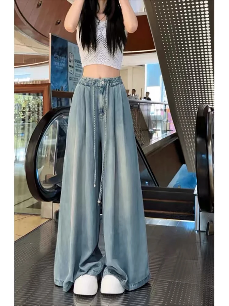 Jean femme Denim pantalon empilé à volants plissé drapé fendu fente asymétrique détail côté femme vêtements mode Unique