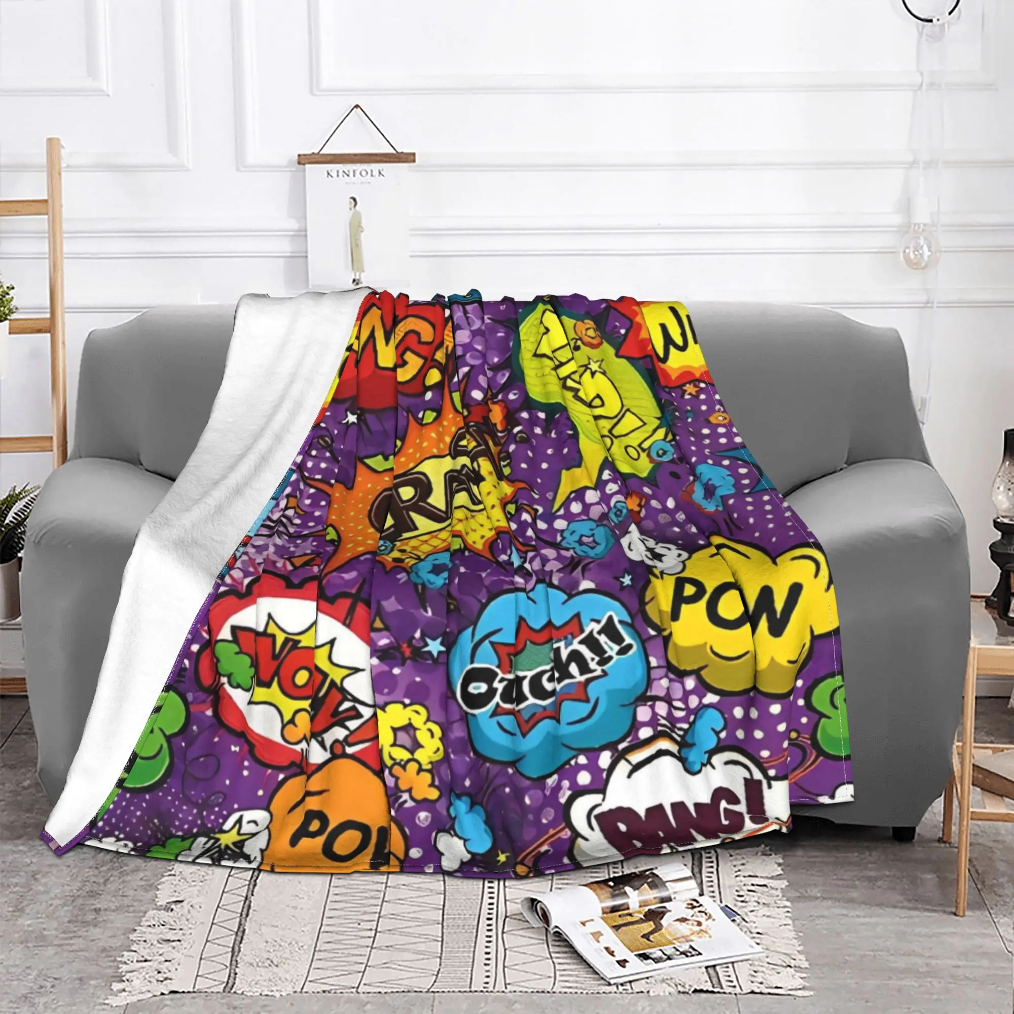 Graffiti Comic Colorful Books Knitted Blanket  Flannel Throw Blanket Summer Air Conditioning Portable Soft Warm Bedspread