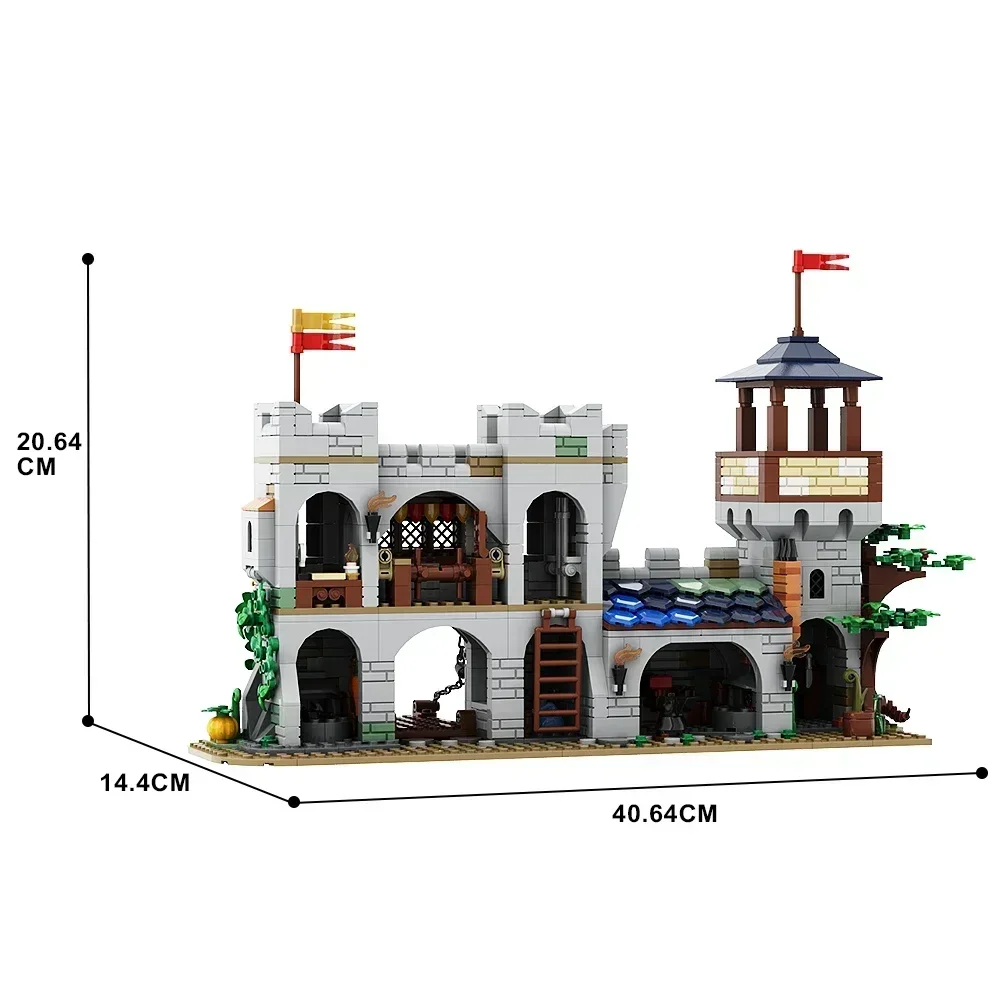 Gobricks MOC Castillo de los caballeros del León pequeño, bloques de construcción en miniatura, arquitectura Medieval, juguetes educativos para chico, regalo de cumpleaños