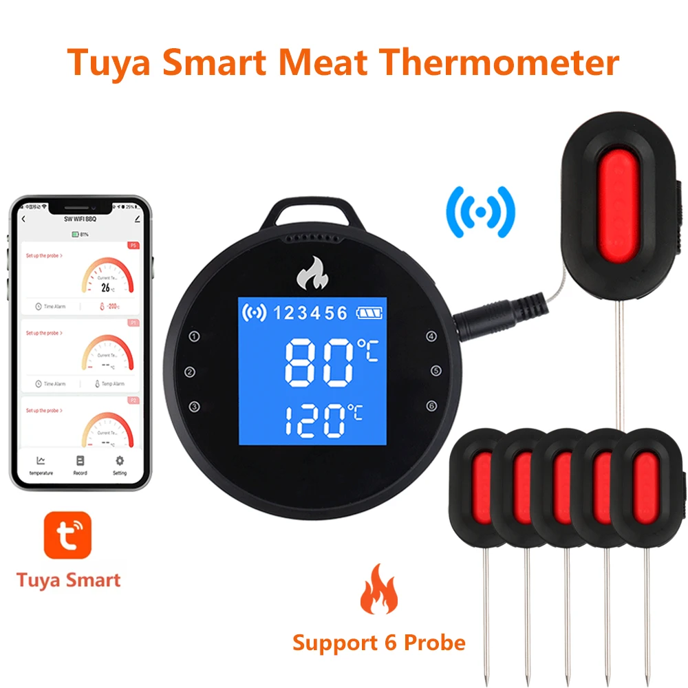 

Tuya Wireless Food Thermometer Digital Smart Wi-Fi Bluetooth Meat Probe Thermometer for Kitchen Oven Grill BBQ Turkey Smoker