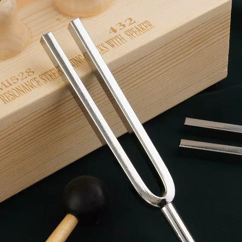 432/528Hz Tuning Fork Set Steel Alloy Sound Healing Tuning Fork with Wooden Resonance Box Meditation Percussion Instruments