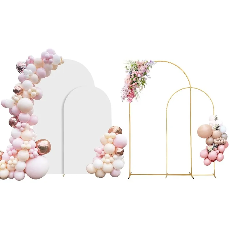 

Metal Arch Backdrop Stand Set of 2 With Cover, (7.2FT+6FT) Gold Wedding Arch Stand Balloon Arched Frame for Birthday Party