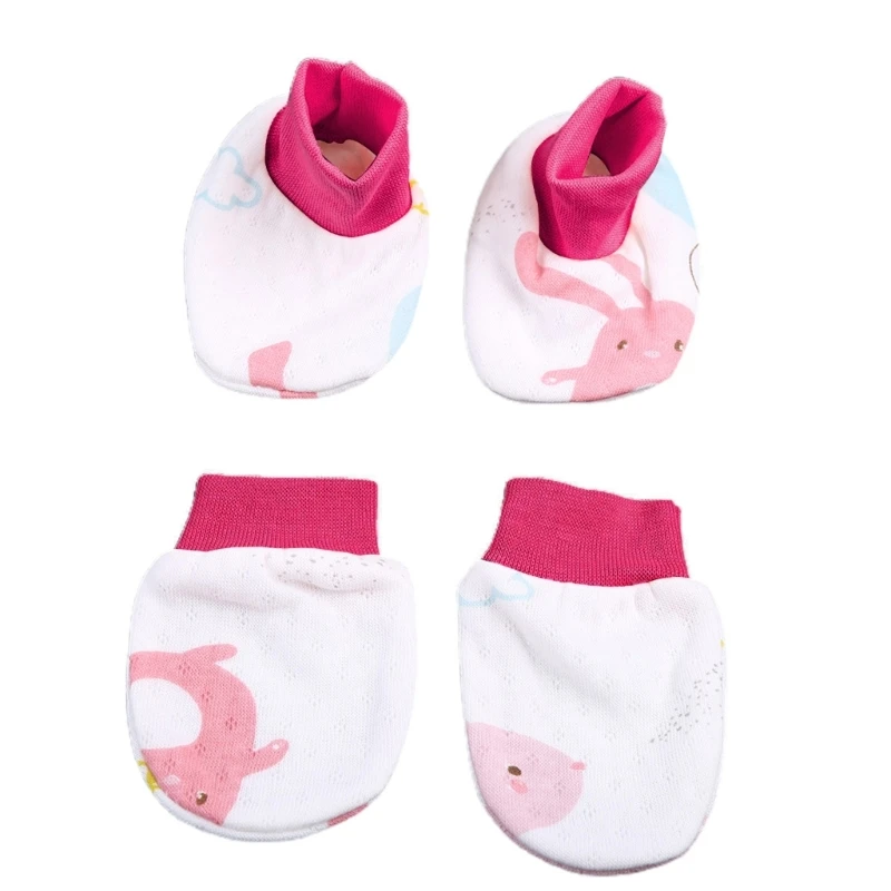 2 Pair Baby Newborn Soft Cotton Face for Protection Gloves Foot Cover Set Anti Scratch Mittens Socks for Toddlers Boys Girls