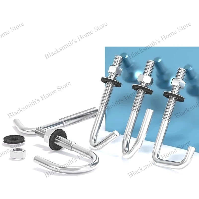 5Set304 Stainless Steel M6 Straight Angle Round Square L Tilting Hook Bolts Set Screws with Heax Nuts and Washers