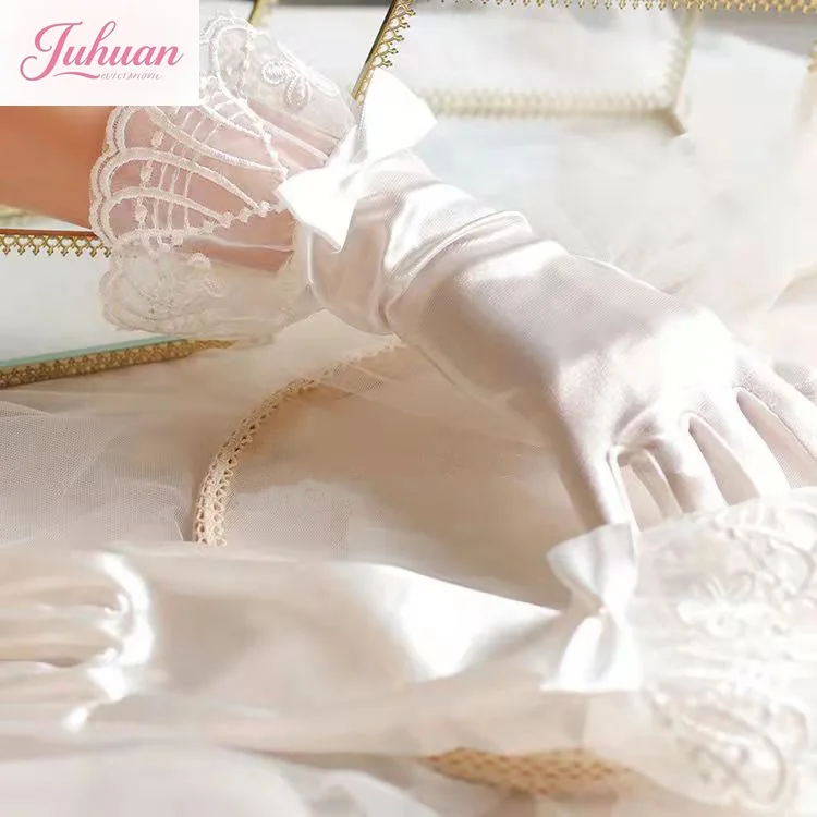 

Satin Lolita pearl bow gloves lace women's gloves beautiful super fairy lolita accessories gloves for ladies